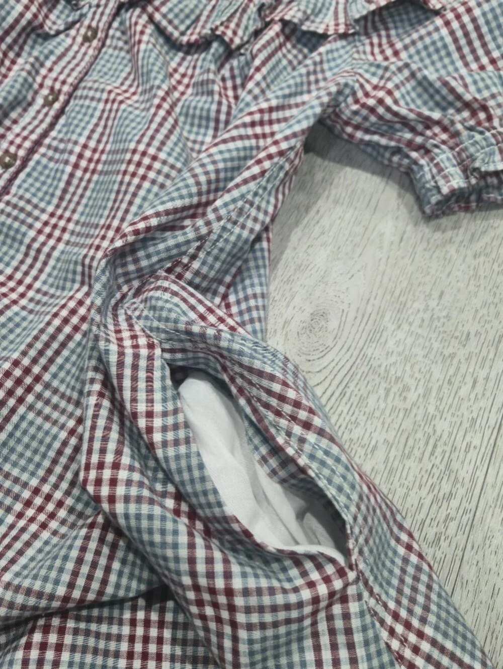 Pilcro Anthropologie Smocked Plaid Babydoll Mini Dress Ruffle Collar Puff Sleeve